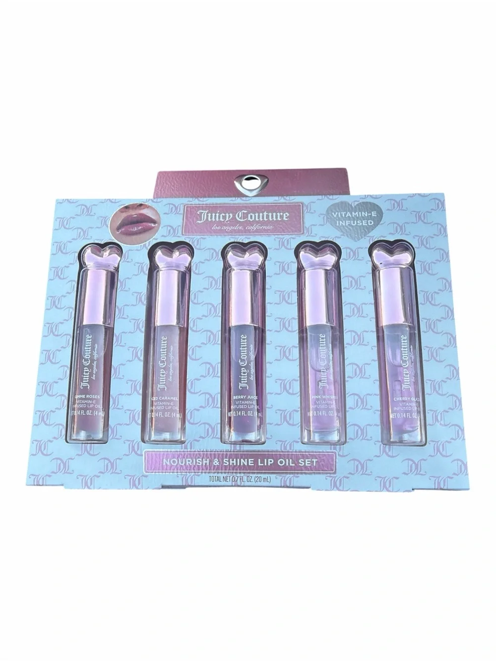NWT Juicy Couture Nourish & Shine Lip Oil Set 5 Pack Vitamin E Infused Hearts